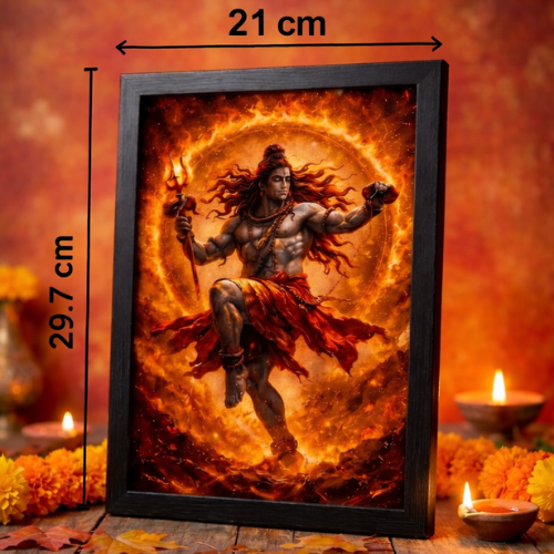 Divine Shiv Tandav A4 Size Poster With Frame Mahadev Wall Art for Pooja Room Spiritual Religious Home Decor Lord Shiva Aghori HD Print Photo for Living Room Office Gift