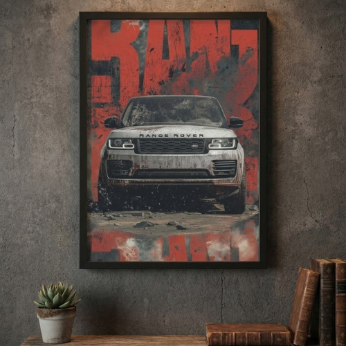 Range Rover Car Poster Framed Wall Art Painting for Living Room Home Decor. Modern Grunge SUV Artwork for Office & Garage Wall Decoration, A Stylish Gift for Car Lovers