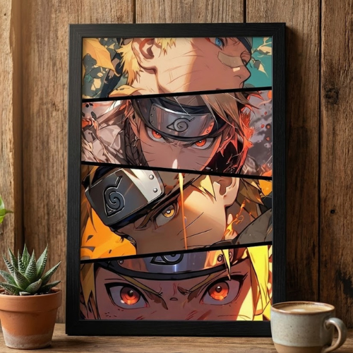 Naruto Uzumaki Anime Framed Wall Art Poster for Room Decor. Stylish Manga Collage Print for Living Room Bedroom Decoration. High-Quality Wall Painting Gift for Anime Lovers