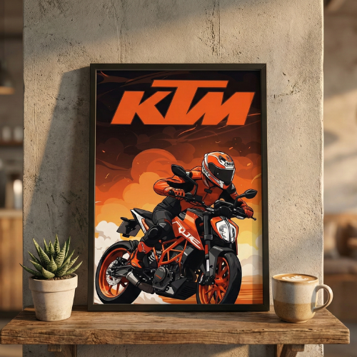 KTM Bike Wall Art Framed Poster for Living Room Bedroom Office Decor Stylish Motorcycle Rider Painting for Home Decoration High Quality Print for Bikers Gift Idea
