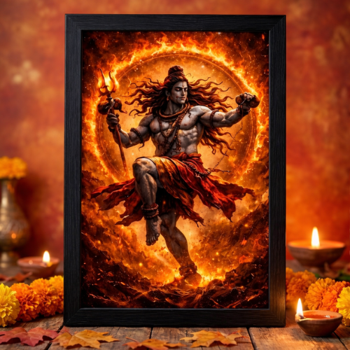 Divine Shiv Tandav A4 Size Poster With Frame Mahadev Wall Art for Pooja Room Spiritual Religious Home Decor Lord Shiva Aghori HD Print Photo for Living Room Office Gift