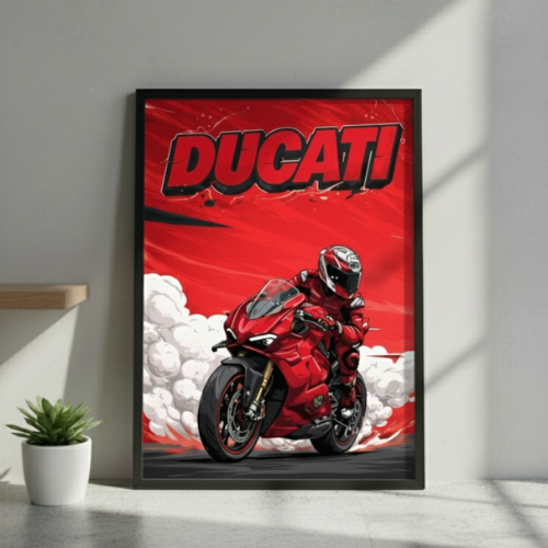 Ducati Bike Framed Poster Wall Art for Living Room Bedroom Office Decor Motorcycle Painting Superbike Illustration Biker Gift Stylish Wall Hanging for Home Decoration