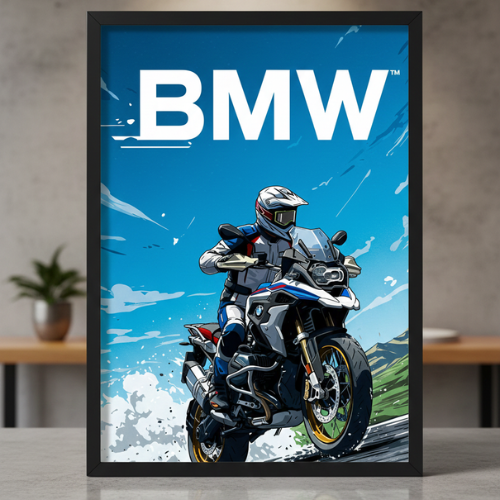 Dynamic Adventure Motorcycle Rider Wall Art Poster | Premium Framed Biker Sports Theme Decor | Thrilling Bike Enthusiast Home Office Living Room Decoration | Modern Illustration Print for Gifting