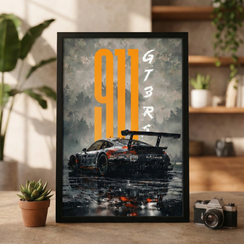 Porsche 911 GT3 RS Car Framed Poster Wall Art Painting for Living Room Bedroom Office Decor Stylish Automotive Artwork Gift for Men Boys High Quality Print