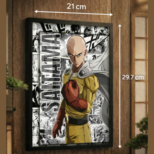 One Punch Man Saitama Anime Poster Framed Manga Wall Art for Living Room Bedroom Home Decor. Cool Japanese Otaku Gift for Boys and Men. High Quality Print.