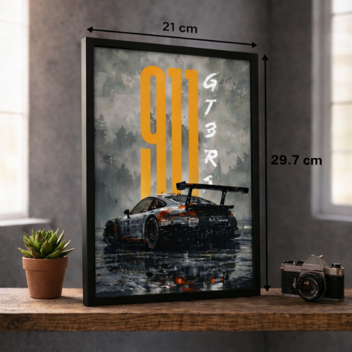 Porsche 911 GT3 RS Car Framed Poster Wall Art Painting for Living Room Bedroom Office Decor Stylish Automotive Artwork Gift for Men Boys High Quality Print