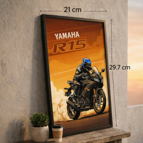 Yamaha R15 Bike Wall Art Framed Poster for Living Room Bedroom Office Decor Stylish Motorcycle Painting for Home Decoration Gift for Bikers and Racing Fans High Quality Print