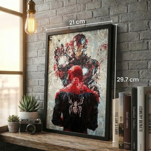 Superhero Wall Art Poster - Iron Man & Spider-Man Epic Battle Framed Canvas Print for Home Decor & Vibrant Marvel Fan Gift