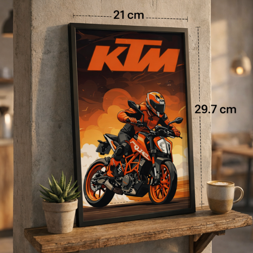 KTM Bike Wall Art Framed Poster for Living Room Bedroom Office Decor Stylish Motorcycle Rider Painting for Home Decoration High Quality Print for Bikers Gift Idea