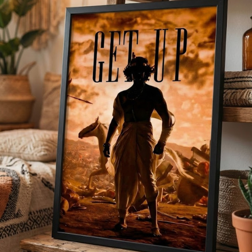 Mahabharat Krishna Motivational Frame Geeta Updesh Painting for Wall Decor Spiritual Art Lord Krishna Photo for Home Office Living Room Vastu Positive Energy Framed Poster